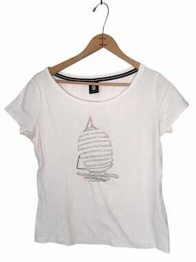 Marina Yachting White Silver Beaded Front Tee Size Large